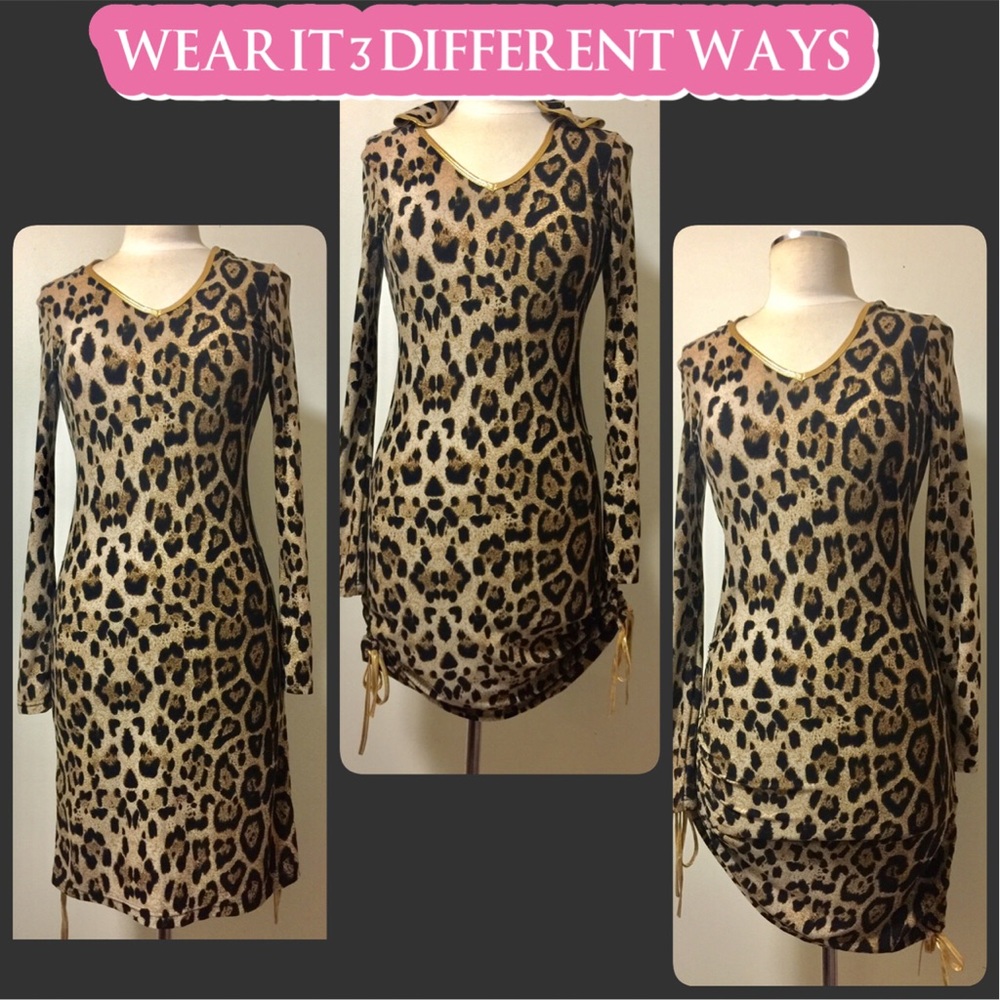 👠👠👠Animal Print Long Sleeve Stretch Dress Sz L